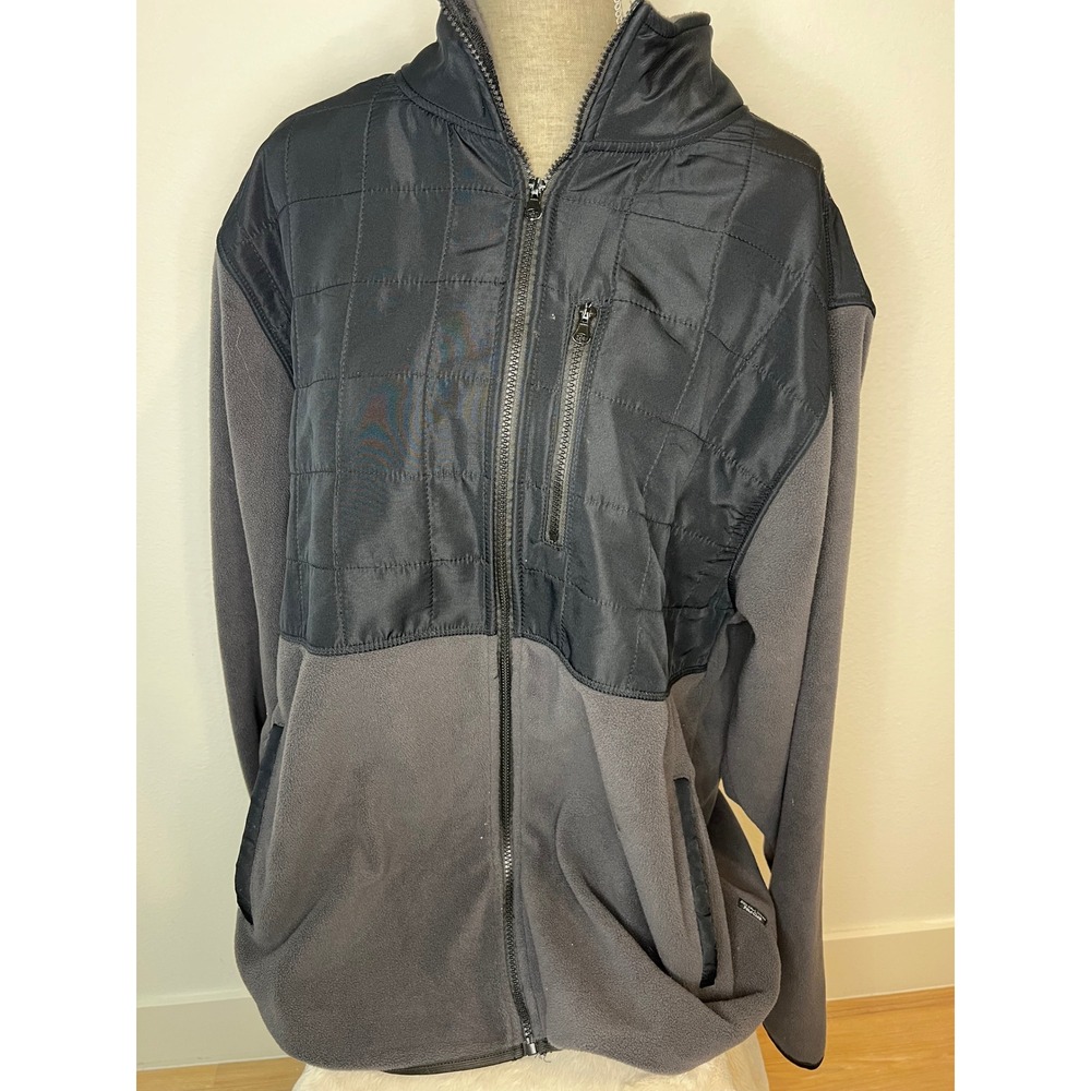 Beverly Hills Polo Club Fleece Jacket Mens 2X Gray Black Excellent Quilted Yoke